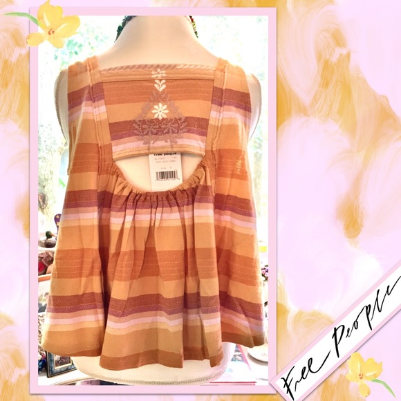 Free People Vintage Stripe Swing Tank Top in Soft Gold Combo - Picture 9 of 10